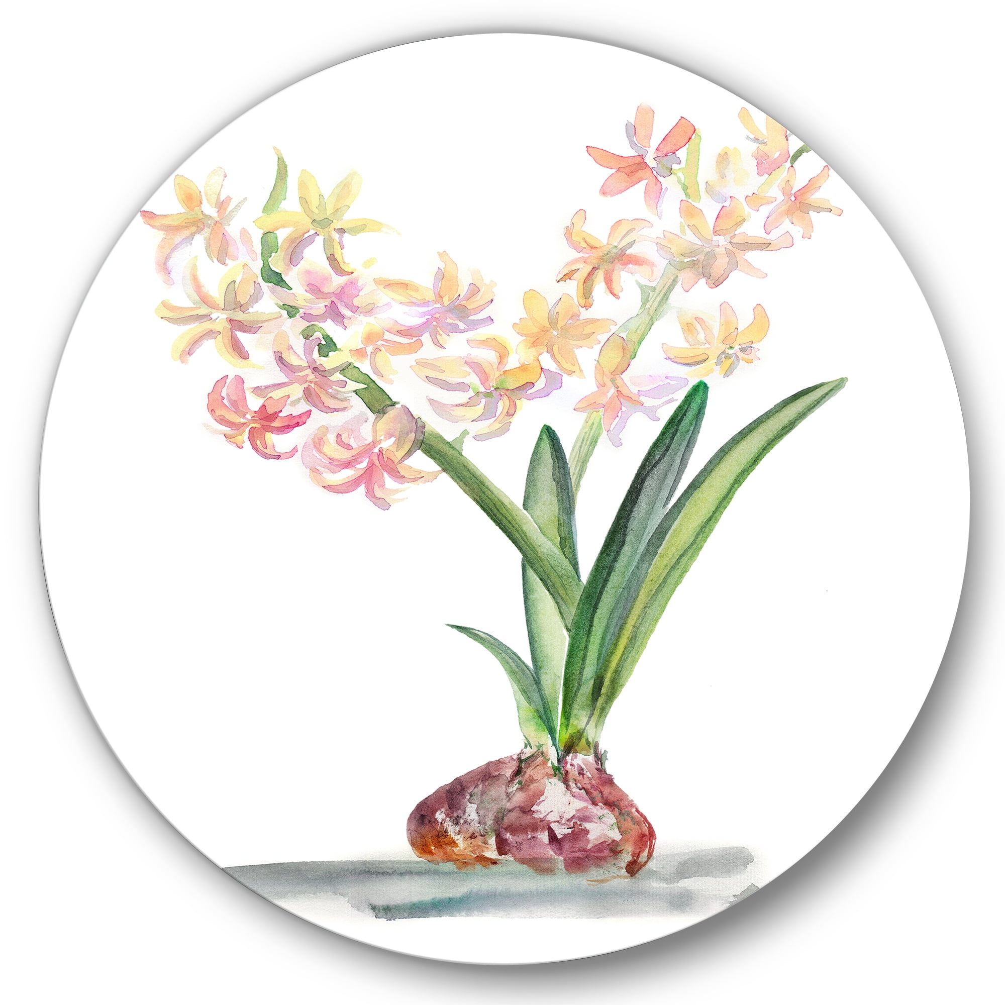 Designart 'Blossoming Hyacinth' Traditional Circle Metal Wall Art 23x23 - Disc of 23