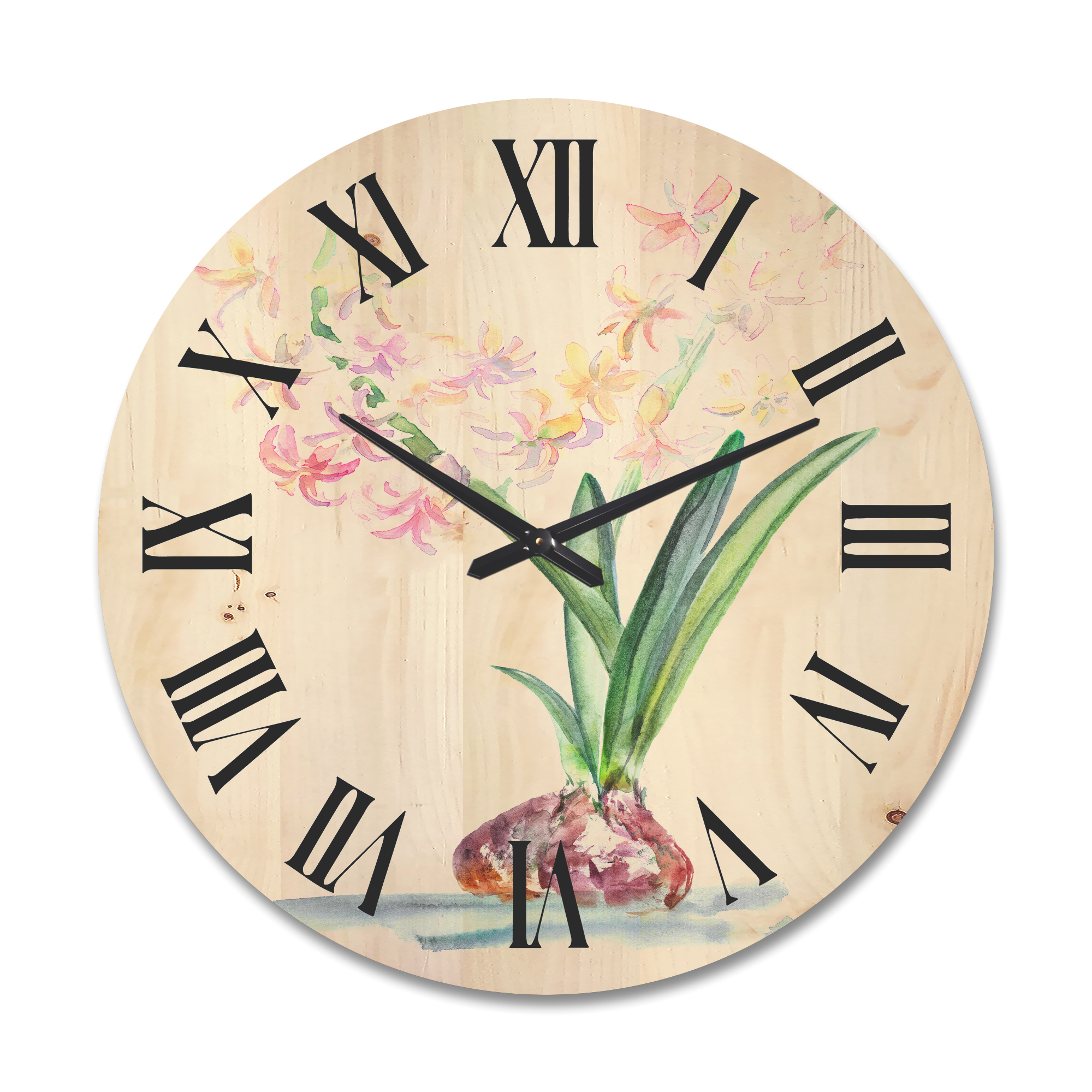 Designart 'Blossoming Hyacinth' Traditional Wood Wall Clock