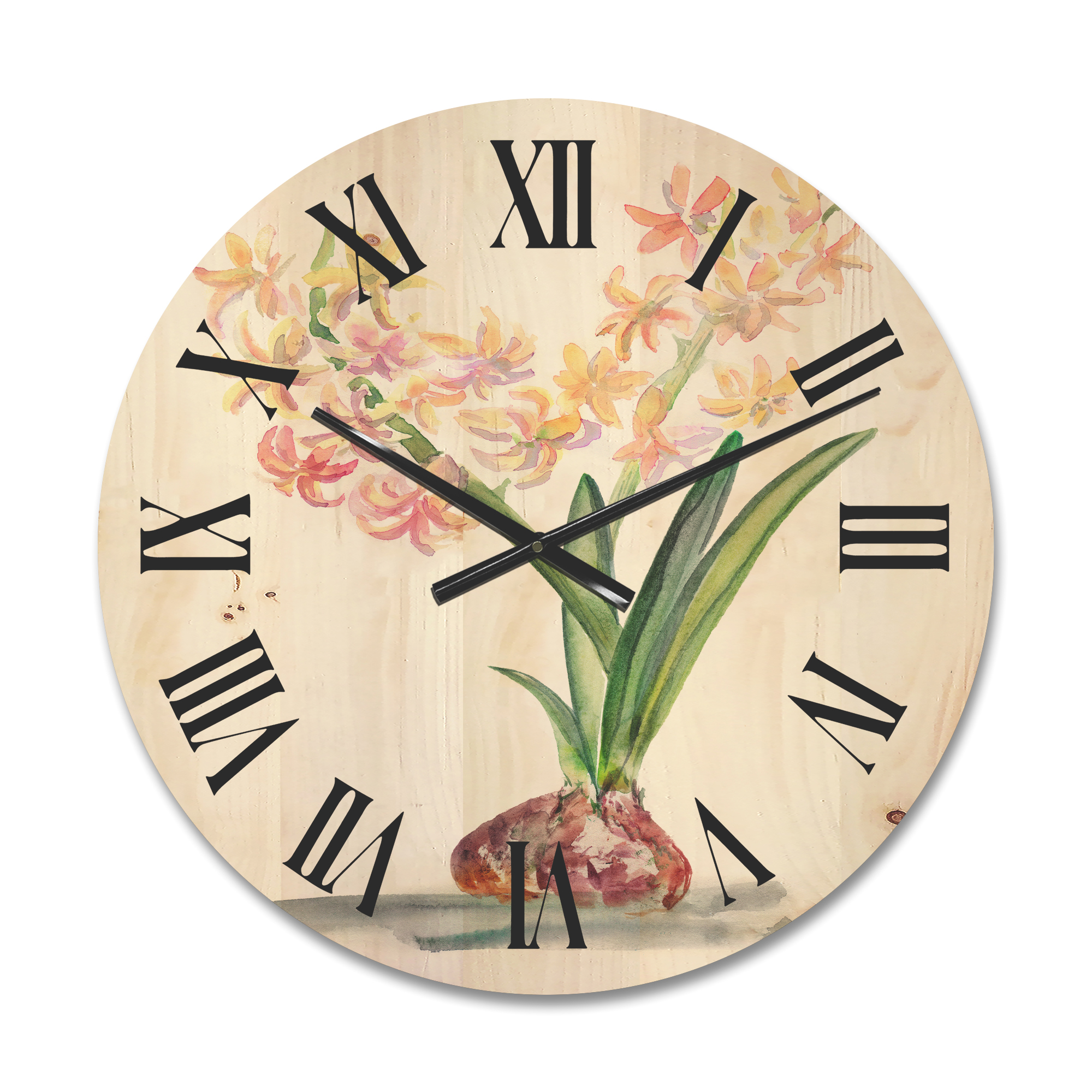 Designart 'Blossoming Hyacinth' Traditional Wood Wall Clock