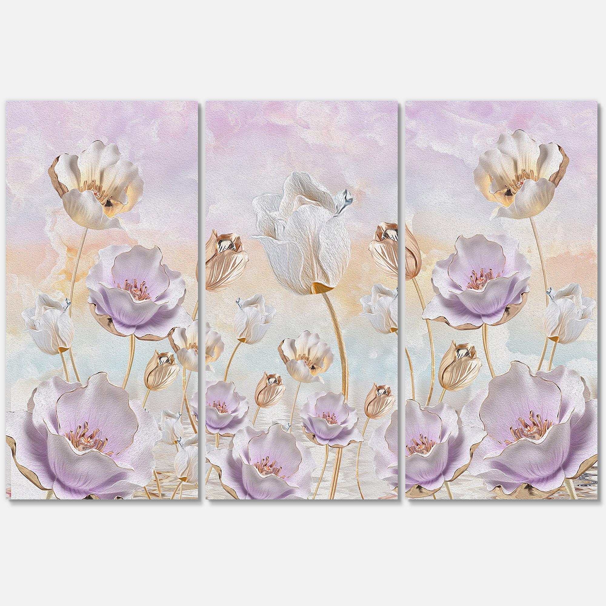 Designart ' Blossoming Pastel Tones Flowers ' Traditional Canvas Wall Art Print