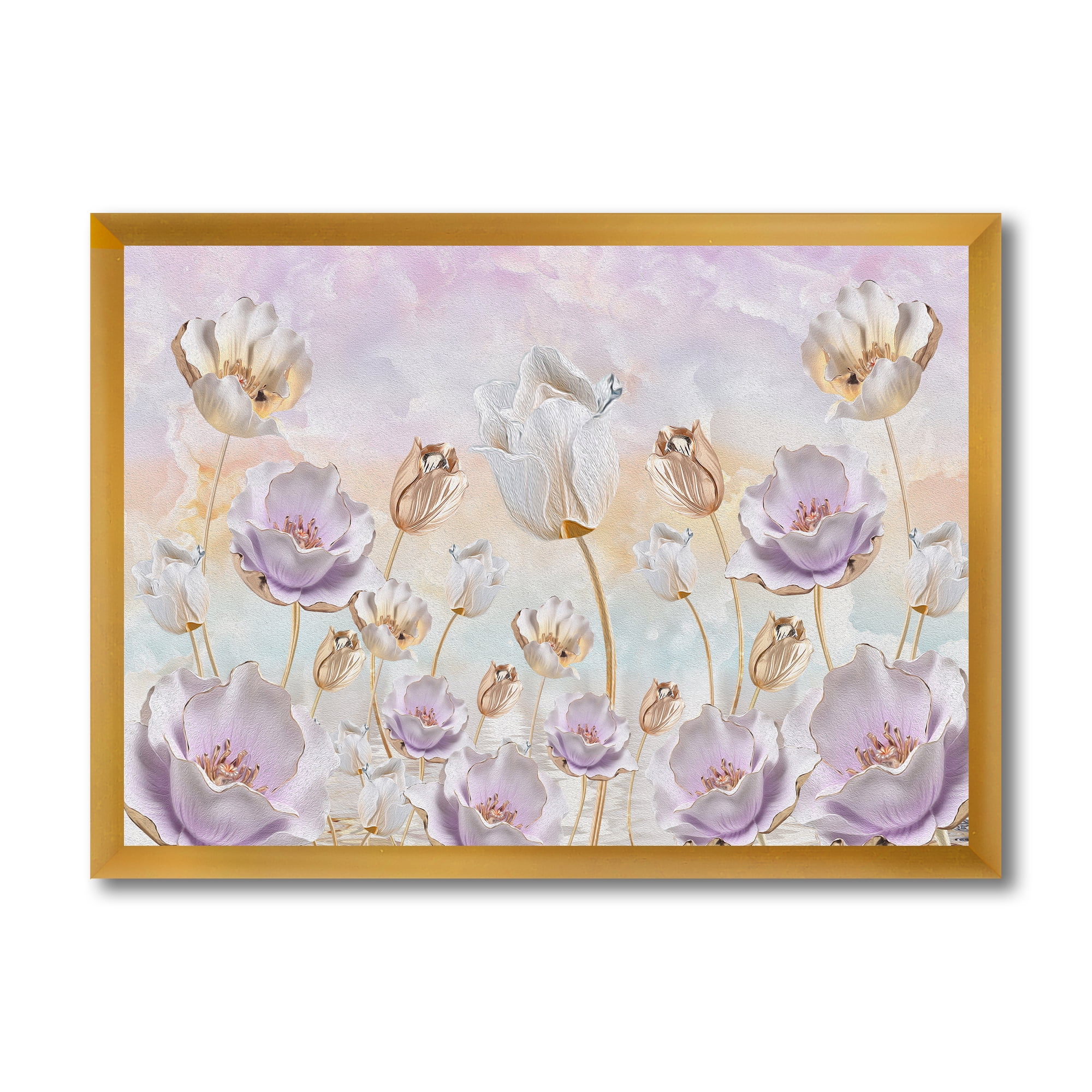 Designart 'Blossoming Pastel Tones Flowers' Traditional Framed Art Print