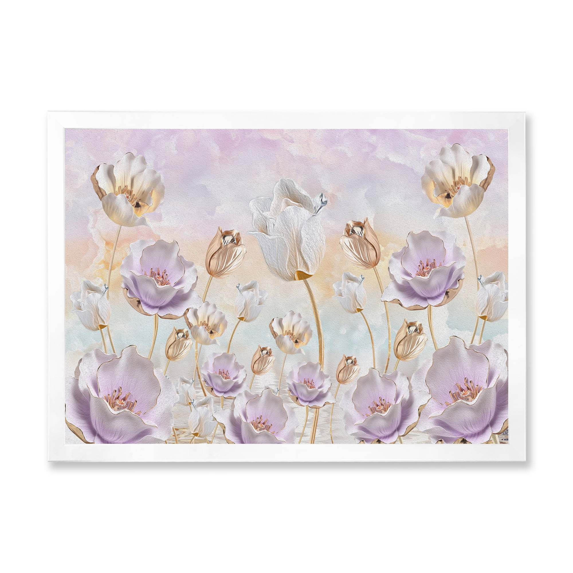 Designart 'Blossoming Pastel Tones Flowers' Traditional Framed Art Print