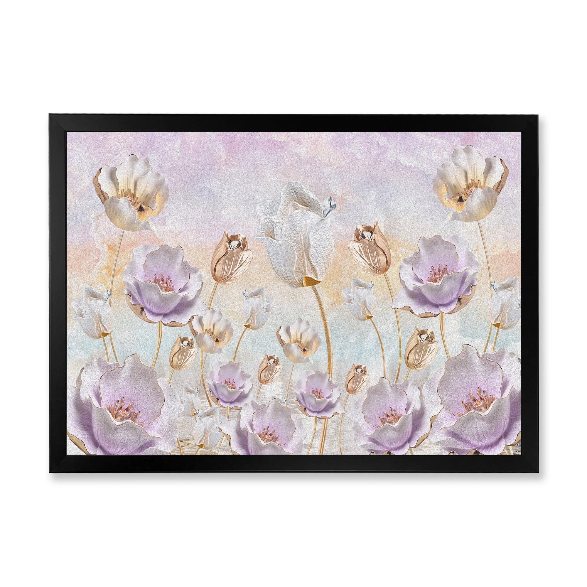Designart 'Blossoming Pastel Tones Flowers' Traditional Framed Art Print
