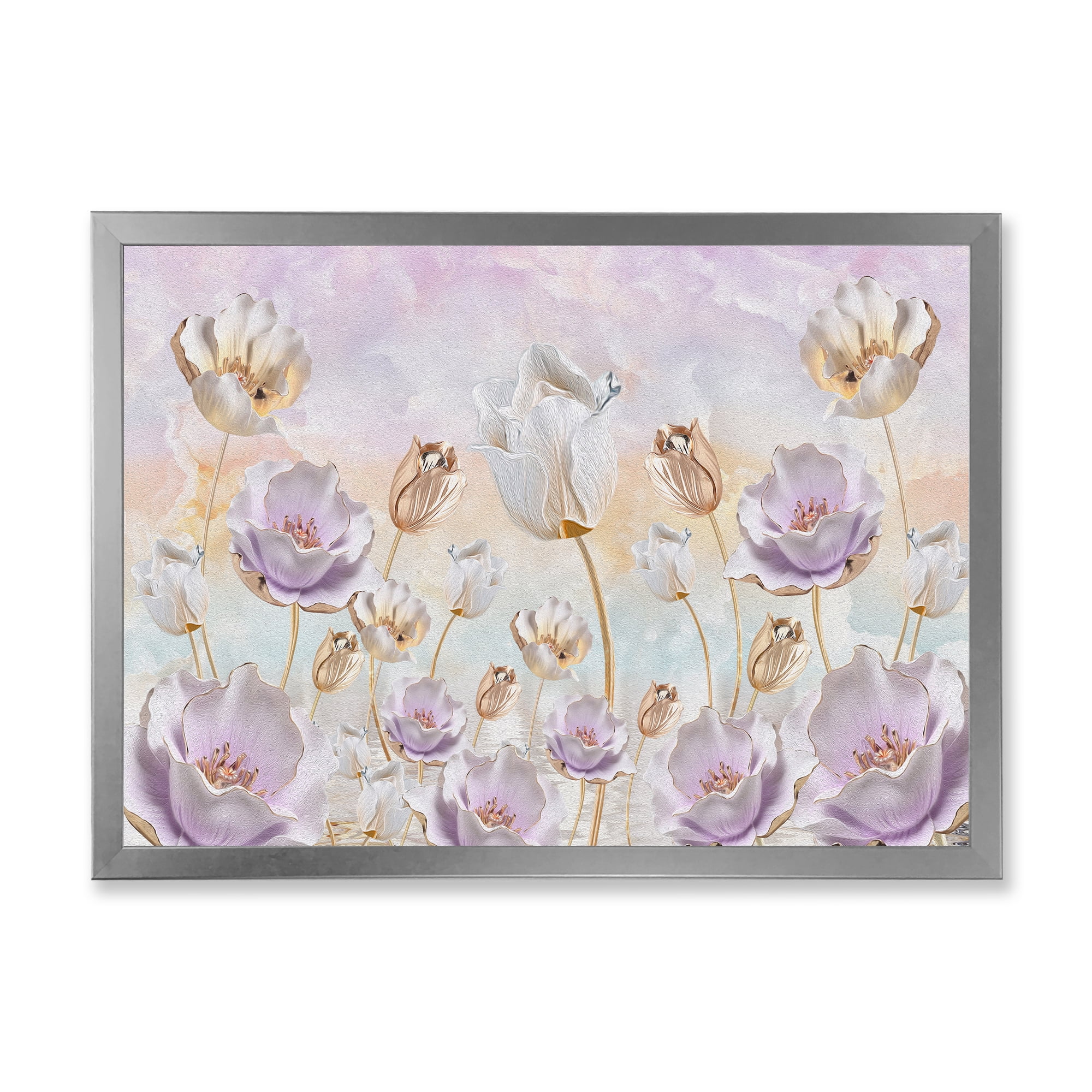 Designart 'Blossoming Pastel Tones Flowers' Traditional Framed Art Print