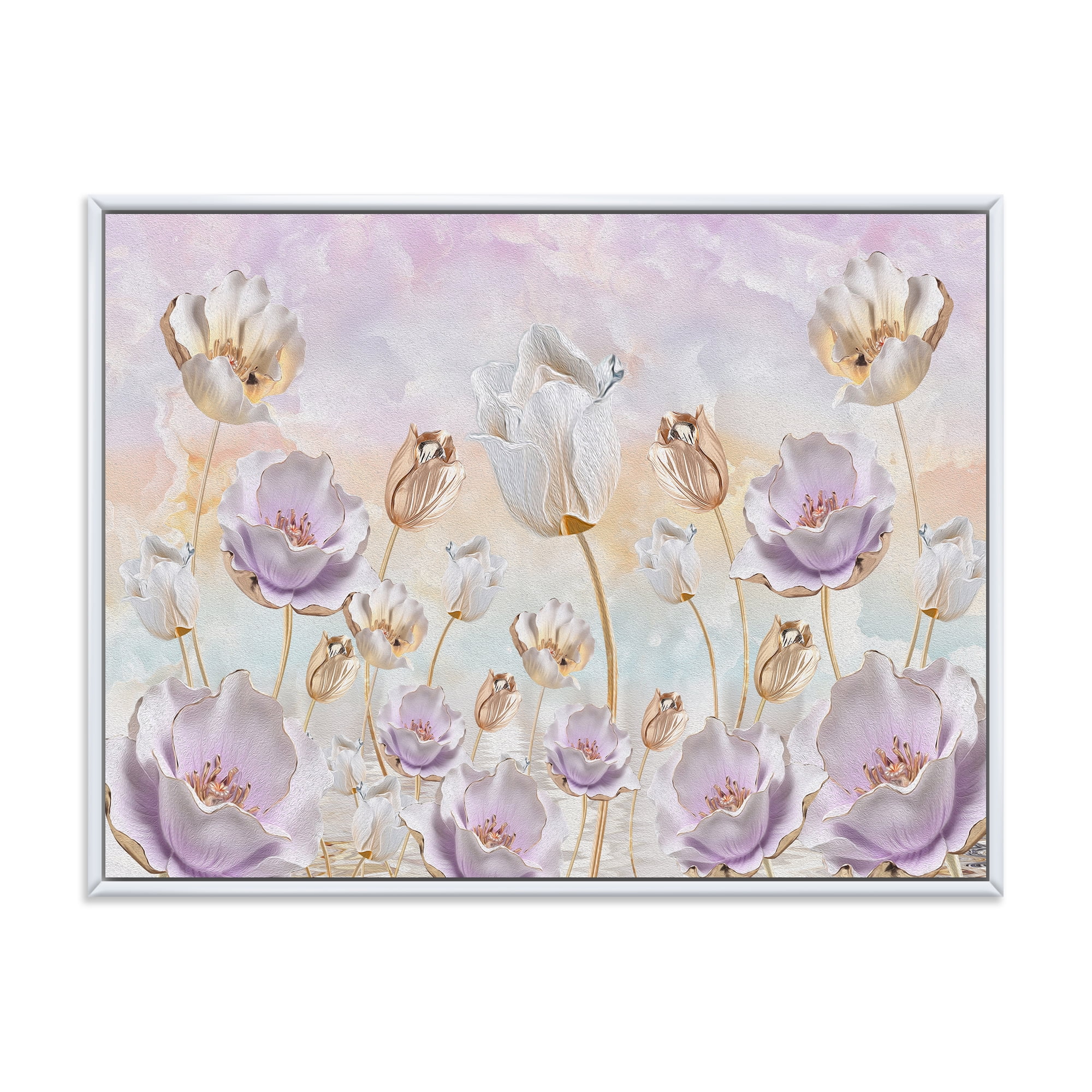 Designart 'Blossoming Pastel Tones Flowers' Traditional Framed Canvas Wall Art Print