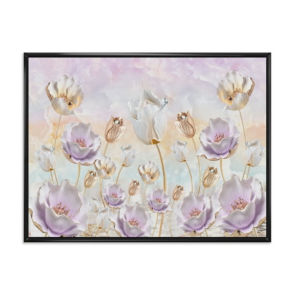 Designart 'Blossoming Pastel Tones Flowers' Traditional Framed Canvas Wall Art Print