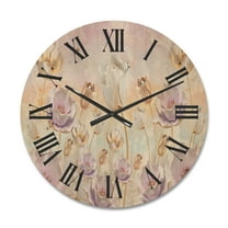Designart 'Blossoming Pastel Tones Flowers' Traditional Wood Wall Clock