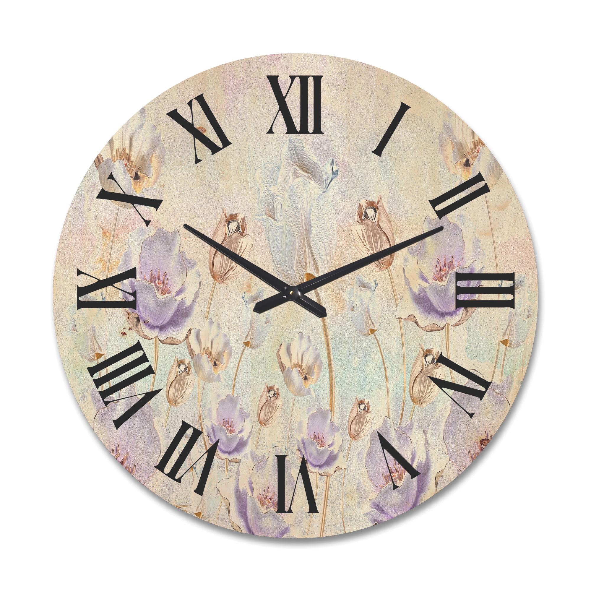 Designart 'Blossoming Pastel Tones Flowers' Traditional Wood Wall Clock