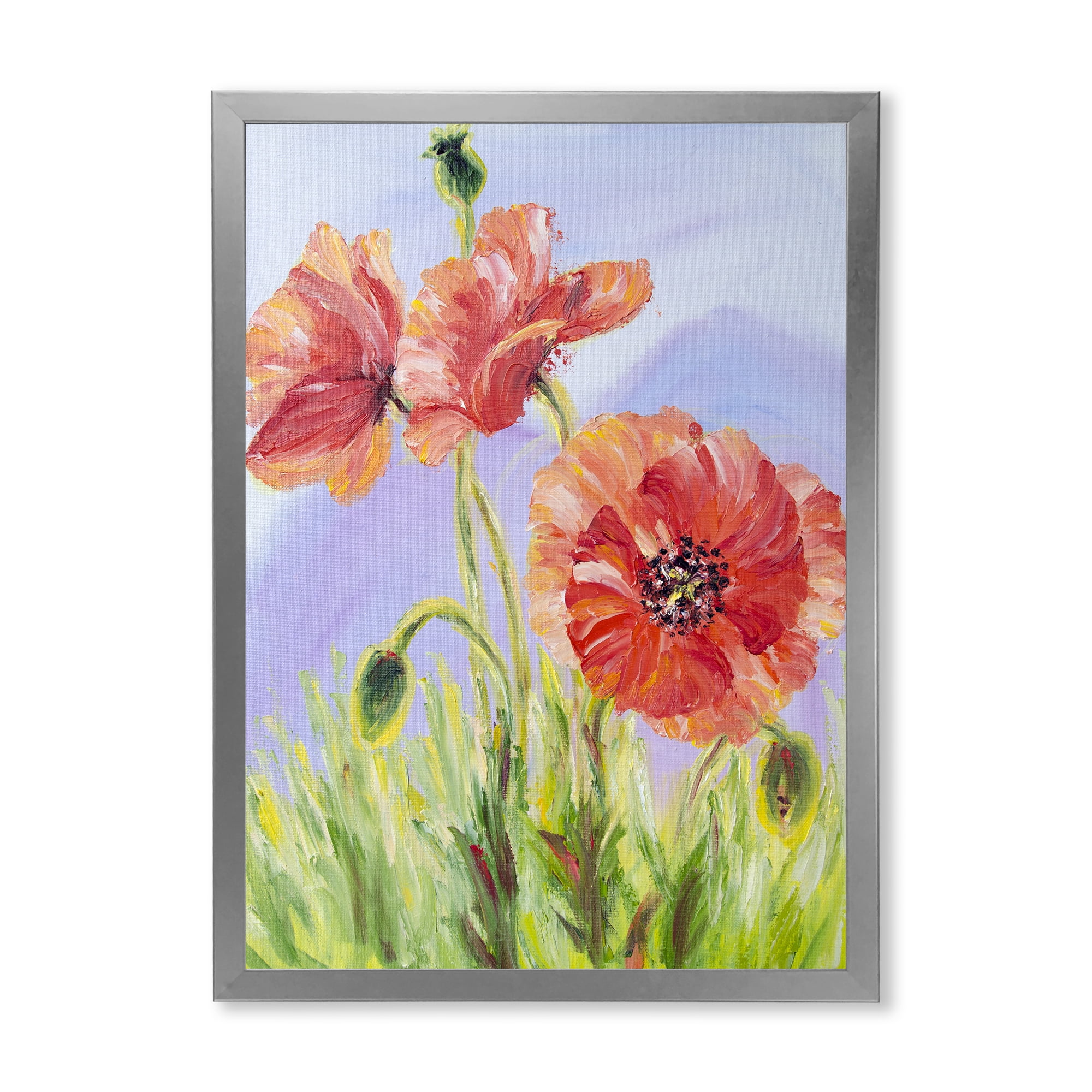 Designart 'Blossoming Poppies At Dawn' Traditional Framed Art Print
