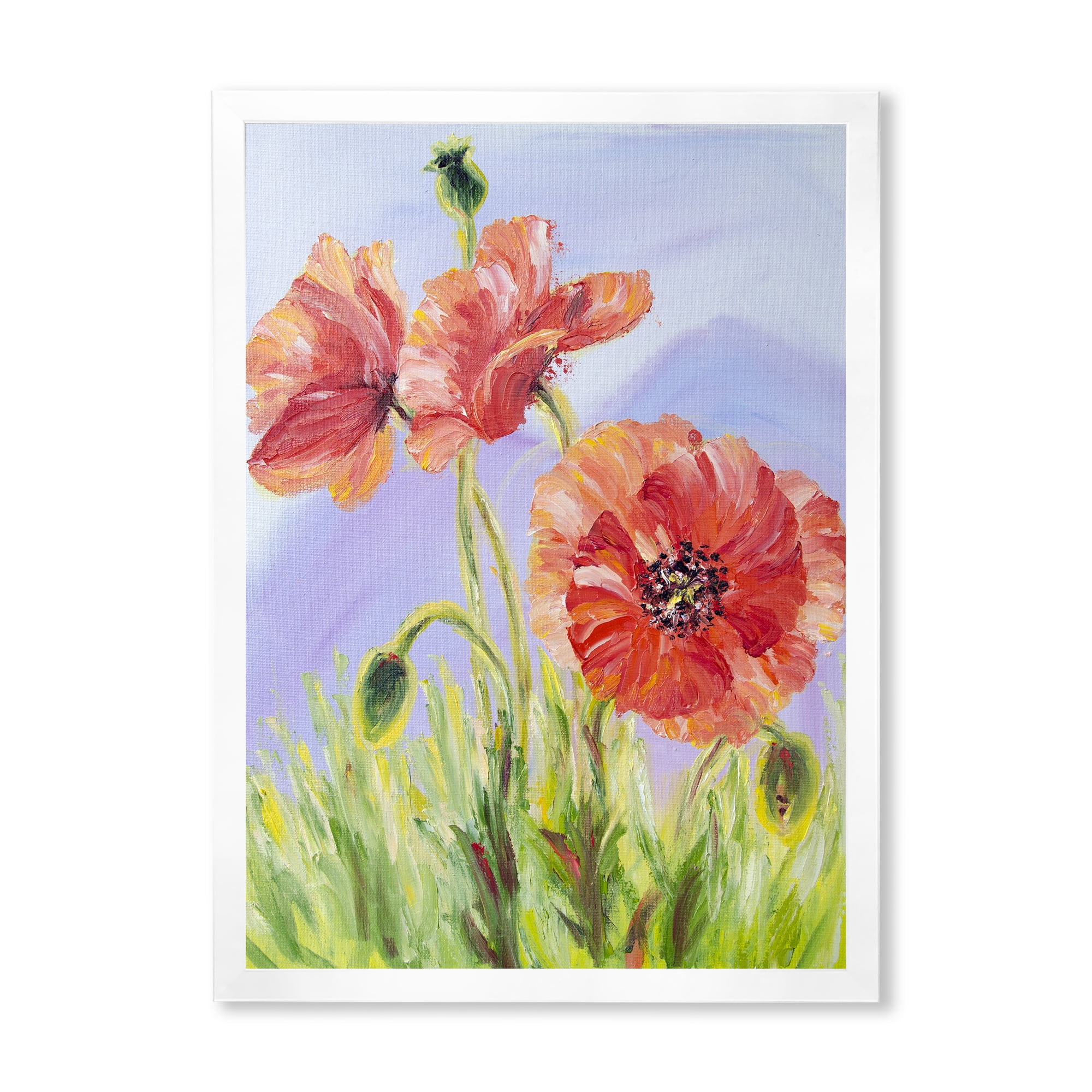 Designart 'Blossoming Poppies At Dawn' Traditional Framed Art Print