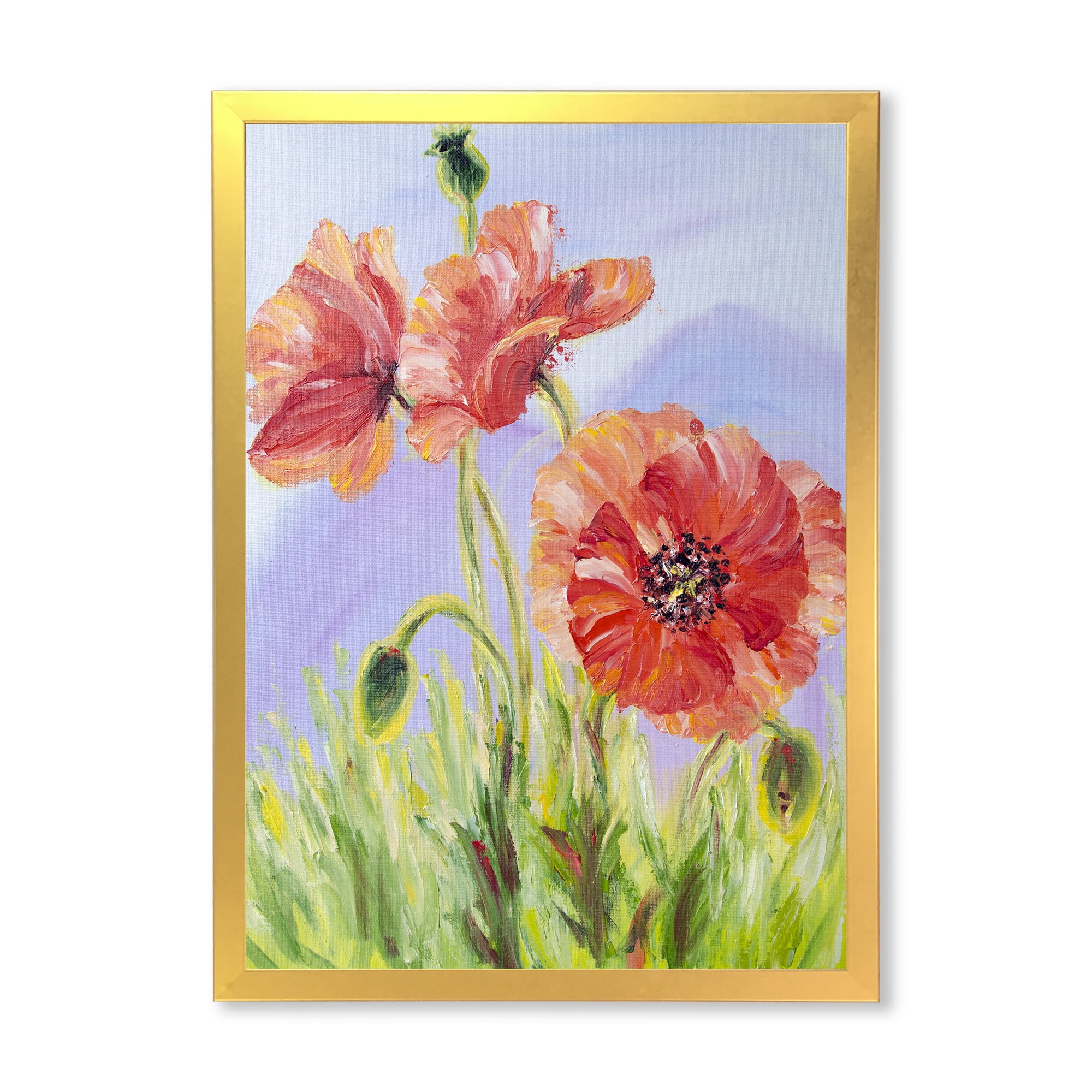 Designart 'Blossoming Poppies At Dawn' Traditional Framed Art Print