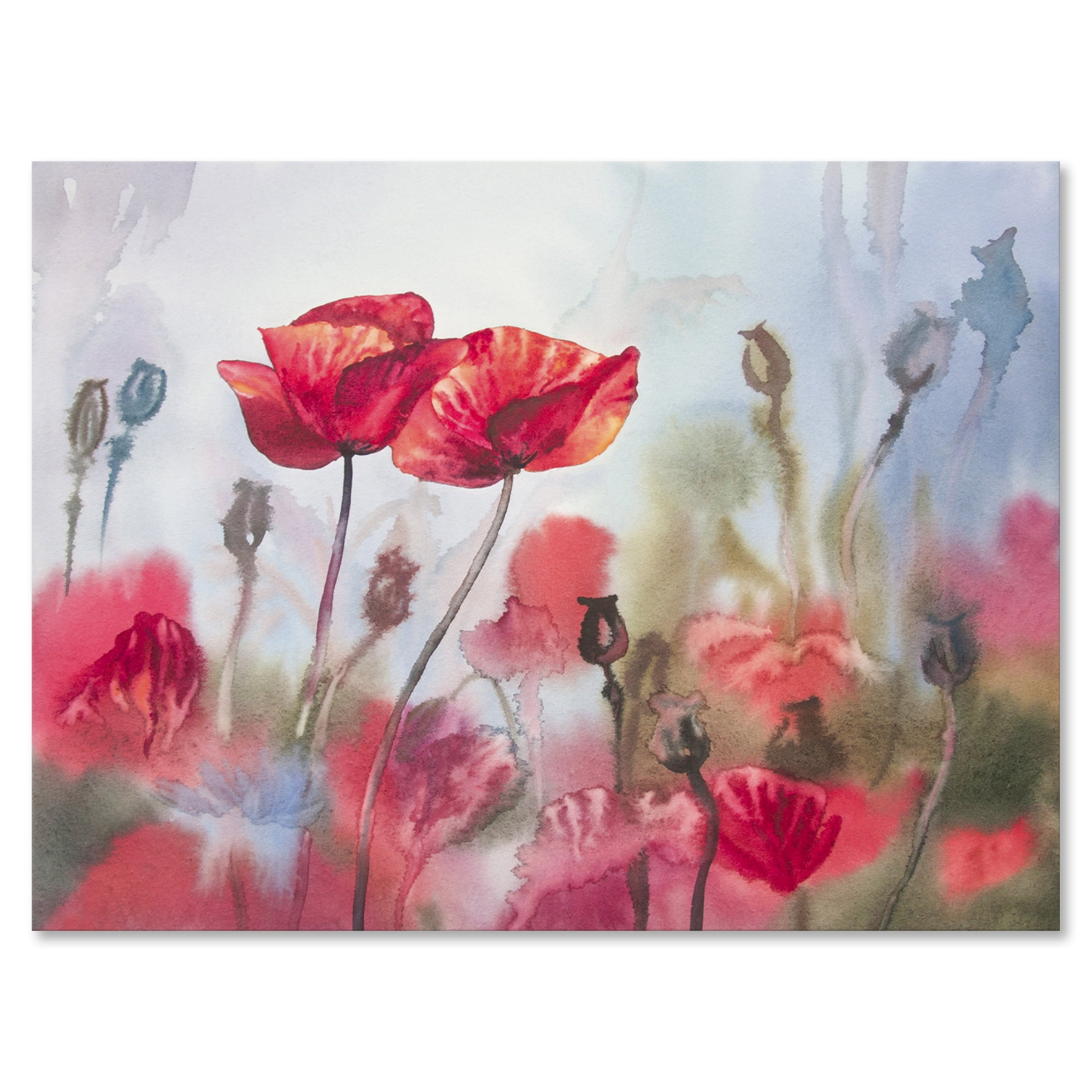 Designart ' Blossoming Red Poppies in The Meadow ' Traditional Canvas Wall Art Print, image size:2000x2000