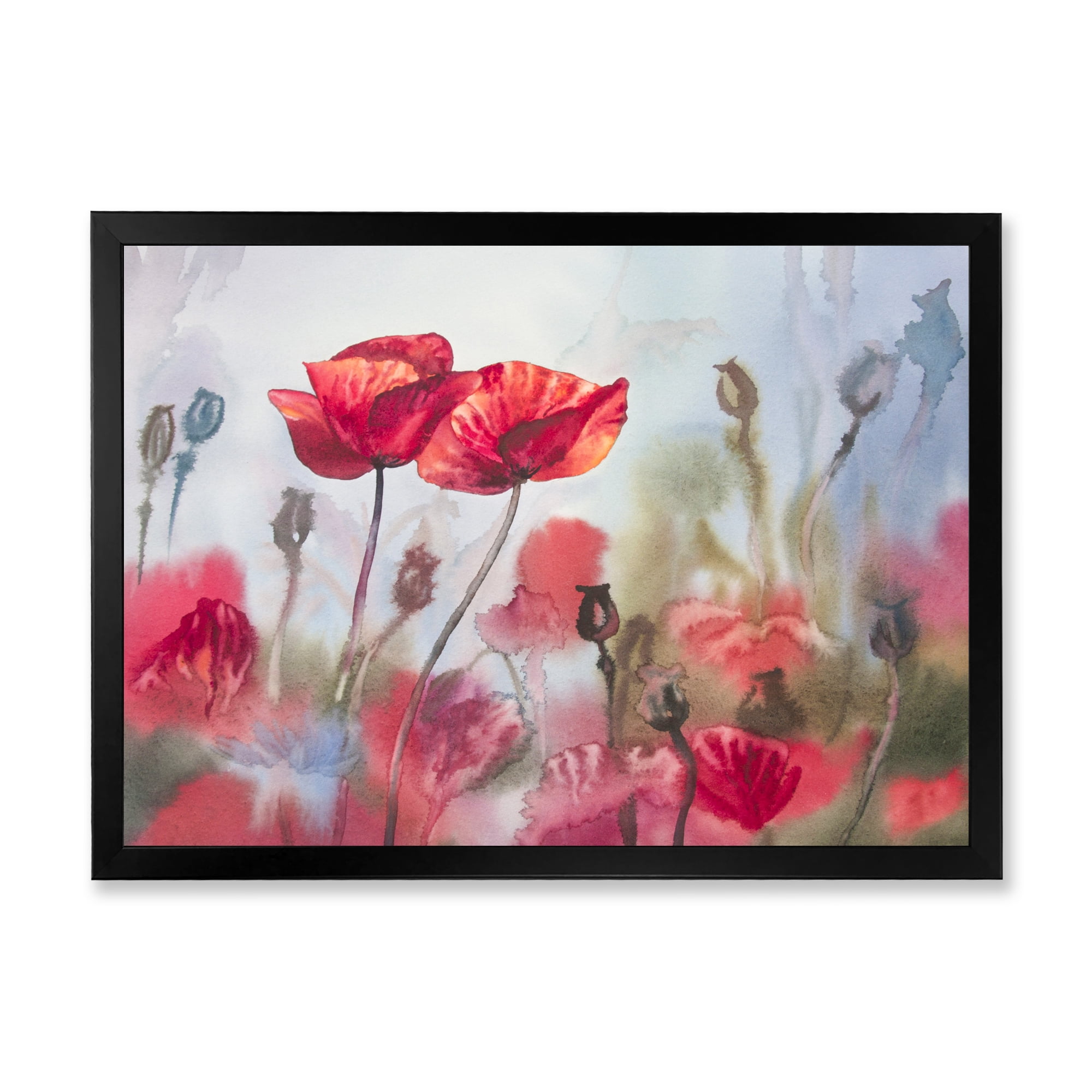 Designart 'Blossoming Red Poppies In The Meadow' Traditional Framed Art Print
