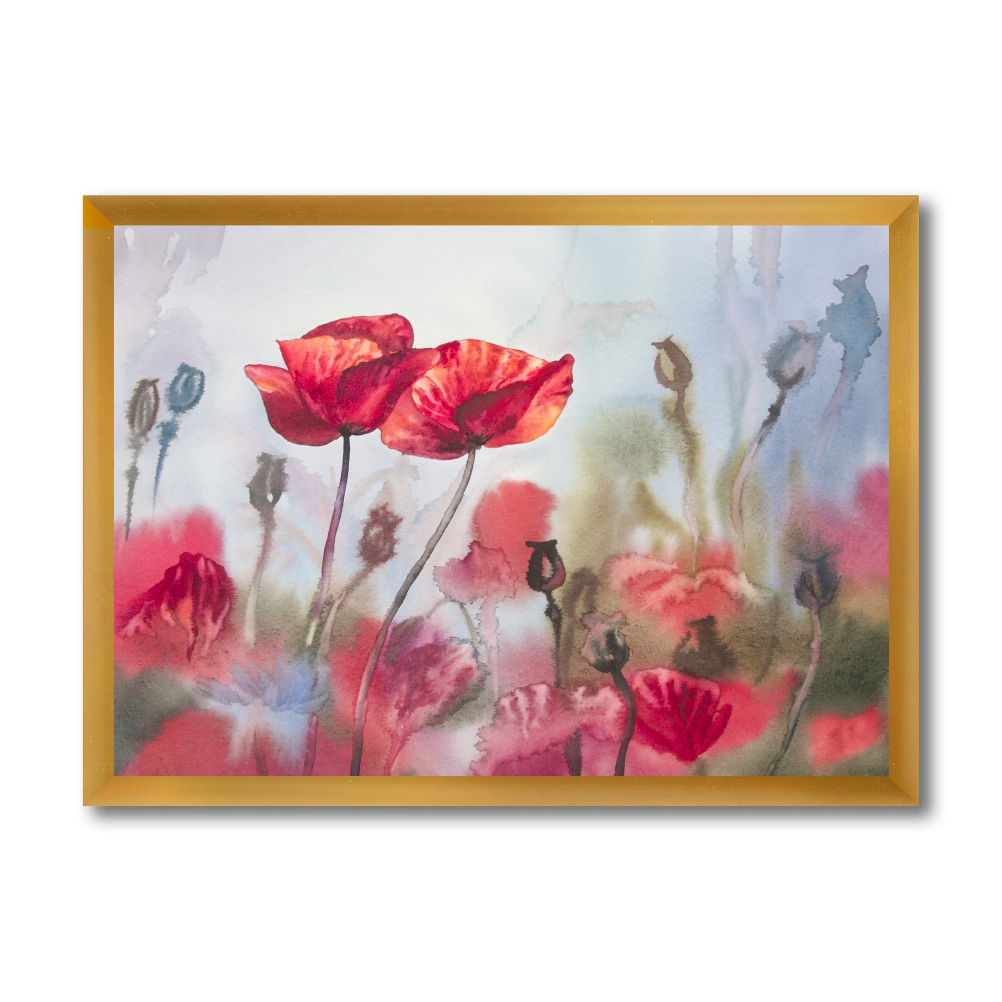 Designart 'Blossoming Red Poppies In The Meadow' Traditional Framed Art Print