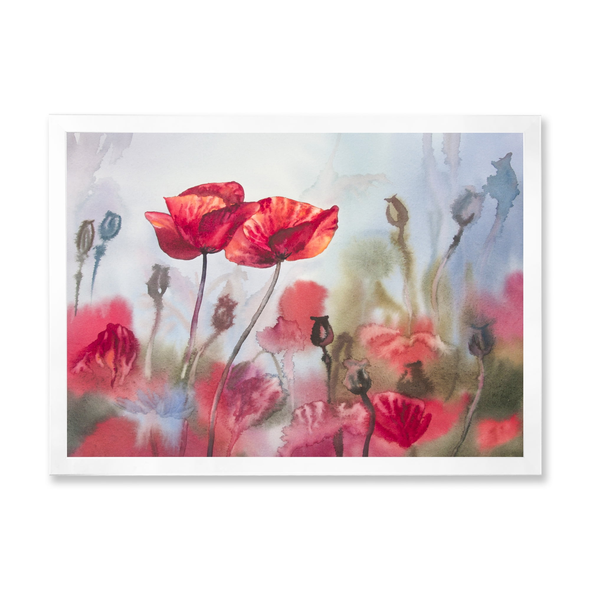 Designart 'Blossoming Red Poppies In The Meadow' Traditional Framed Art Print