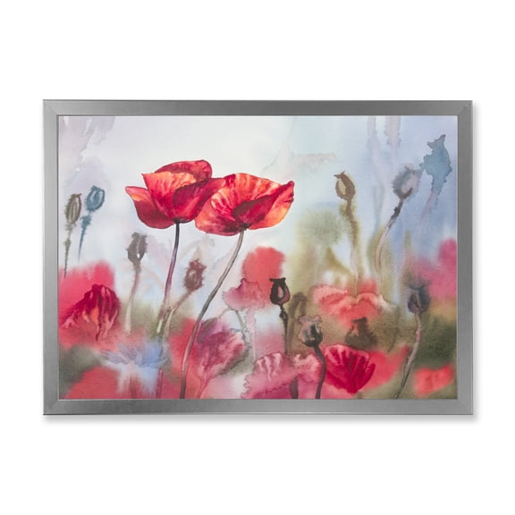 Designart 'Blossoming Red Poppies In The Meadow' Traditional Framed Art Print
