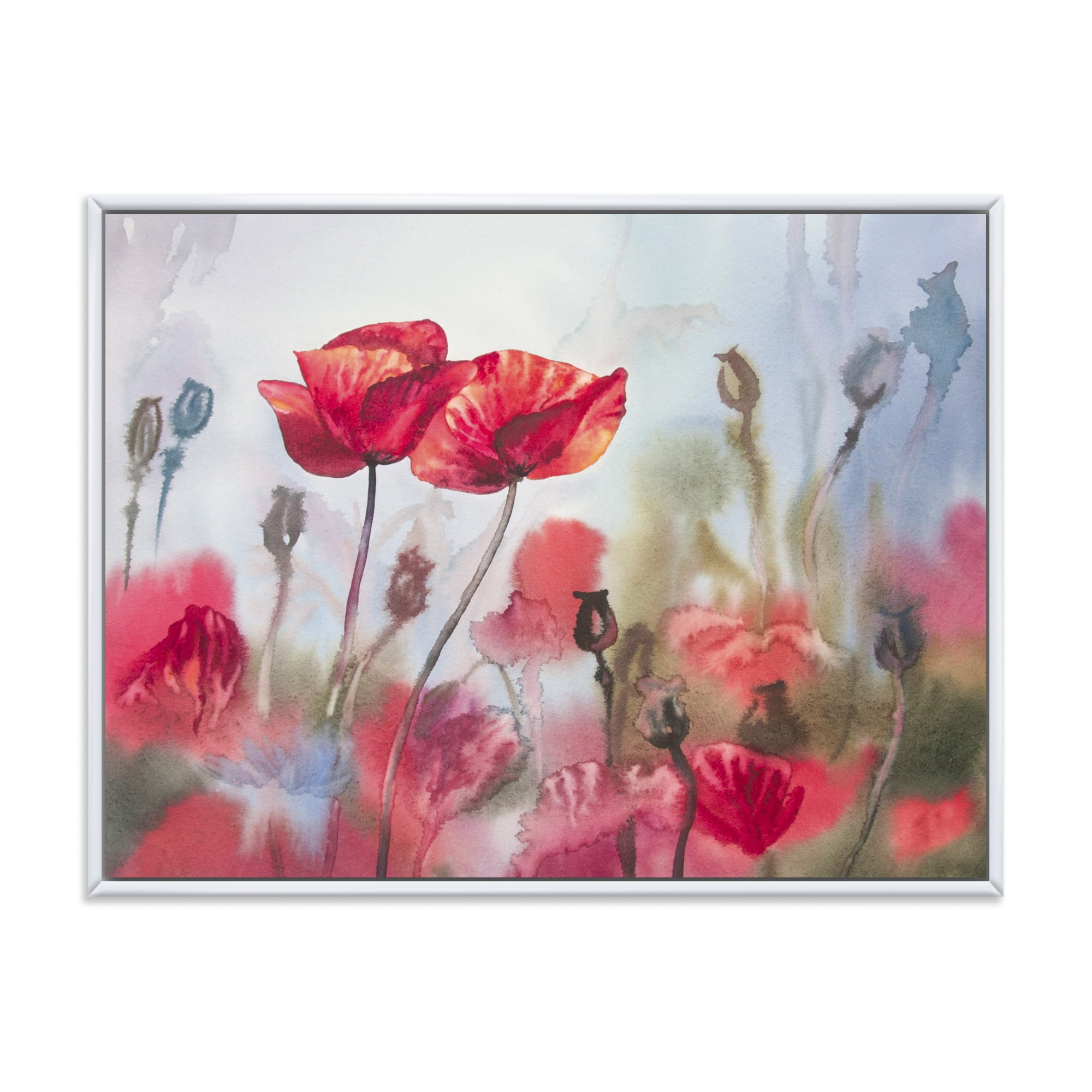 Designart 'Blossoming Red Poppies In The Meadow' Traditional Framed Canvas Wall Art Print