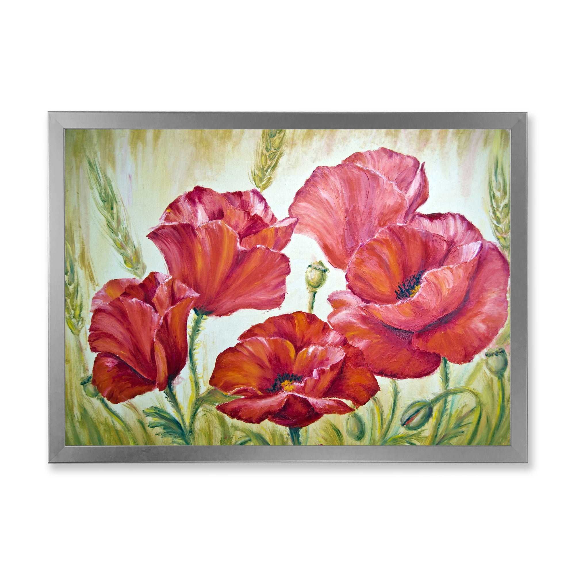Designart 'Blossoming Red Poppies In The Morning' Traditional Framed Art Print