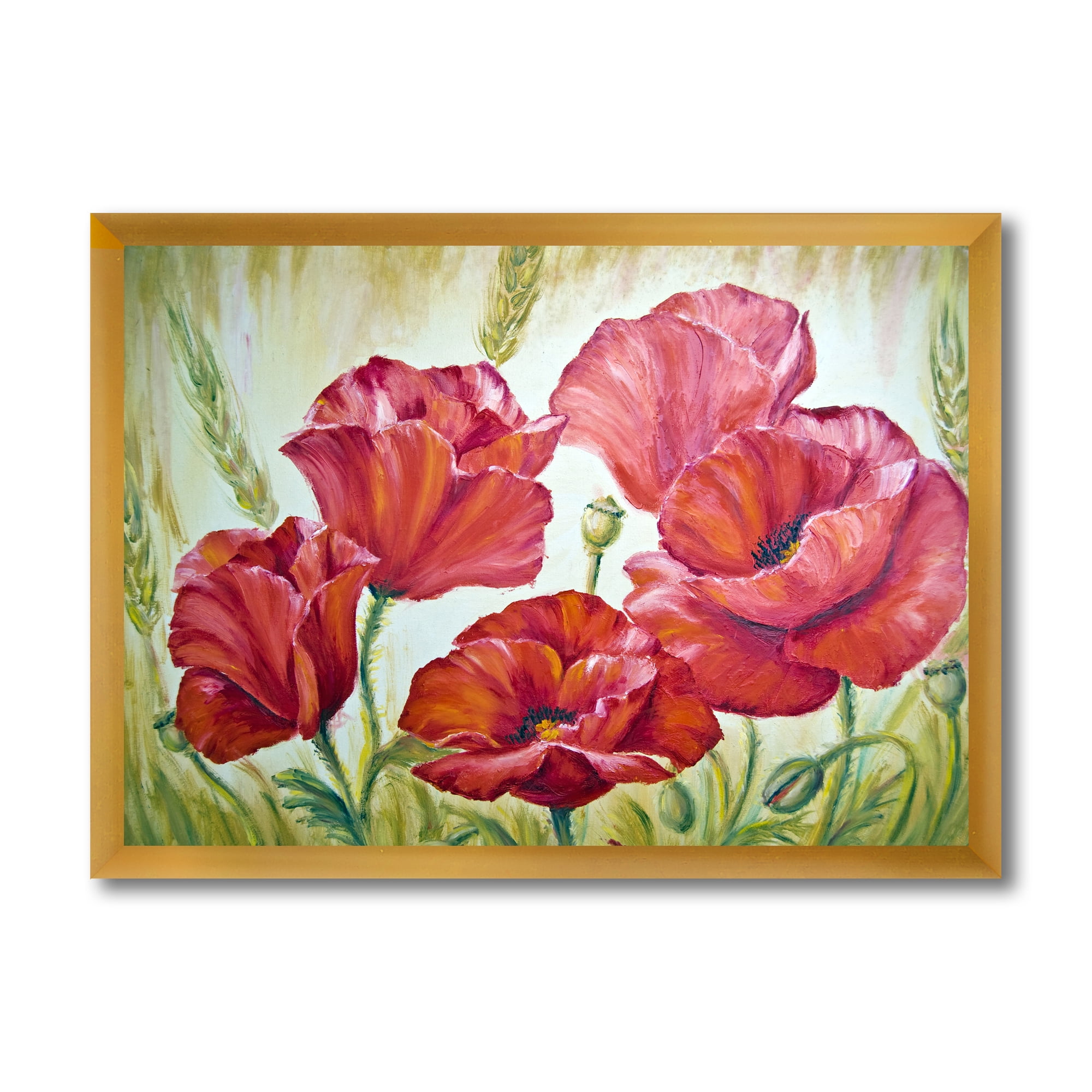 Designart 'Blossoming Red Poppies In The Morning' Traditional Framed Art Print