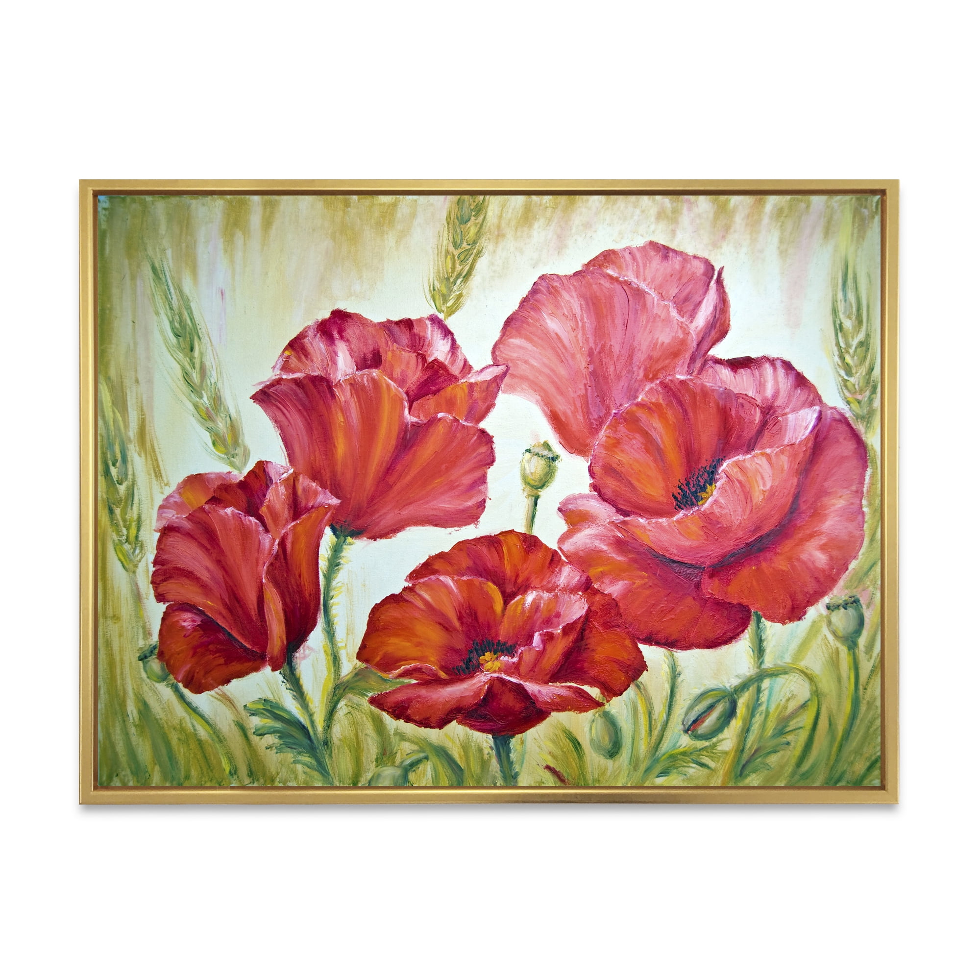Designart 'Blossoming Red Poppies In The Morning' Traditional Framed Canvas Wall Art Print