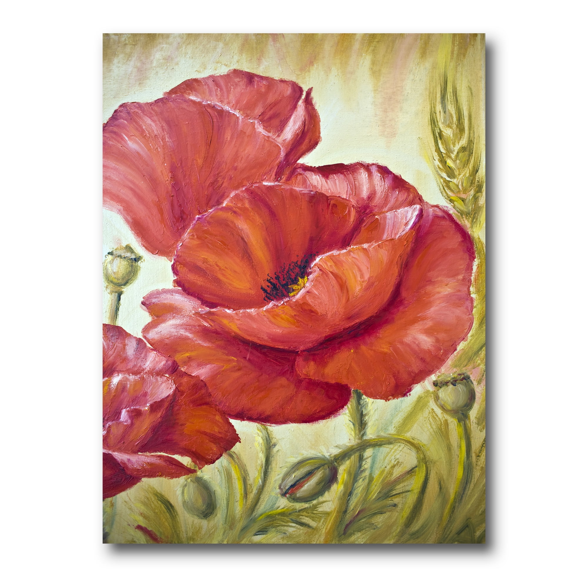 Designart ' Blossoming Red Poppies In Wheat Fields I ' Traditional Canvas Wall Art Print