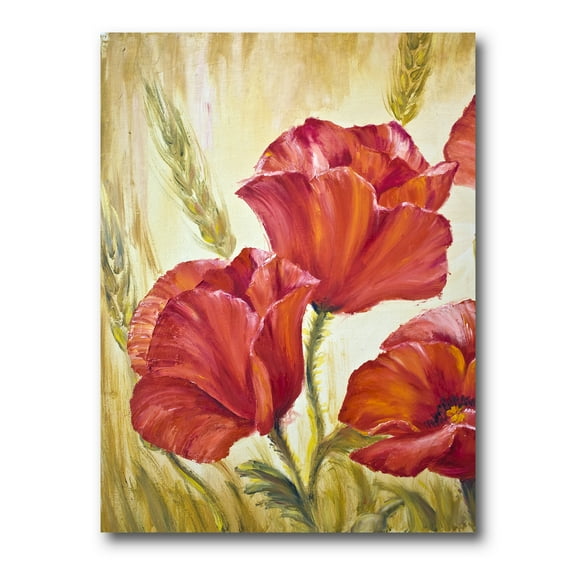 Designart ' Blossoming Red Poppies In Wheat Fields II ' Traditional Canvas Wall Art Print