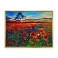 thumbnail image 1 of Designart 'Blossoming Red Poppy Fields With Distant Tree' Traditional Framed Canvas Wall Art Print, 1 of 5