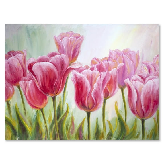 Designart ' Blossoming Red and Pink Tulips Flowers ' Traditional Canvas Wall Art Print