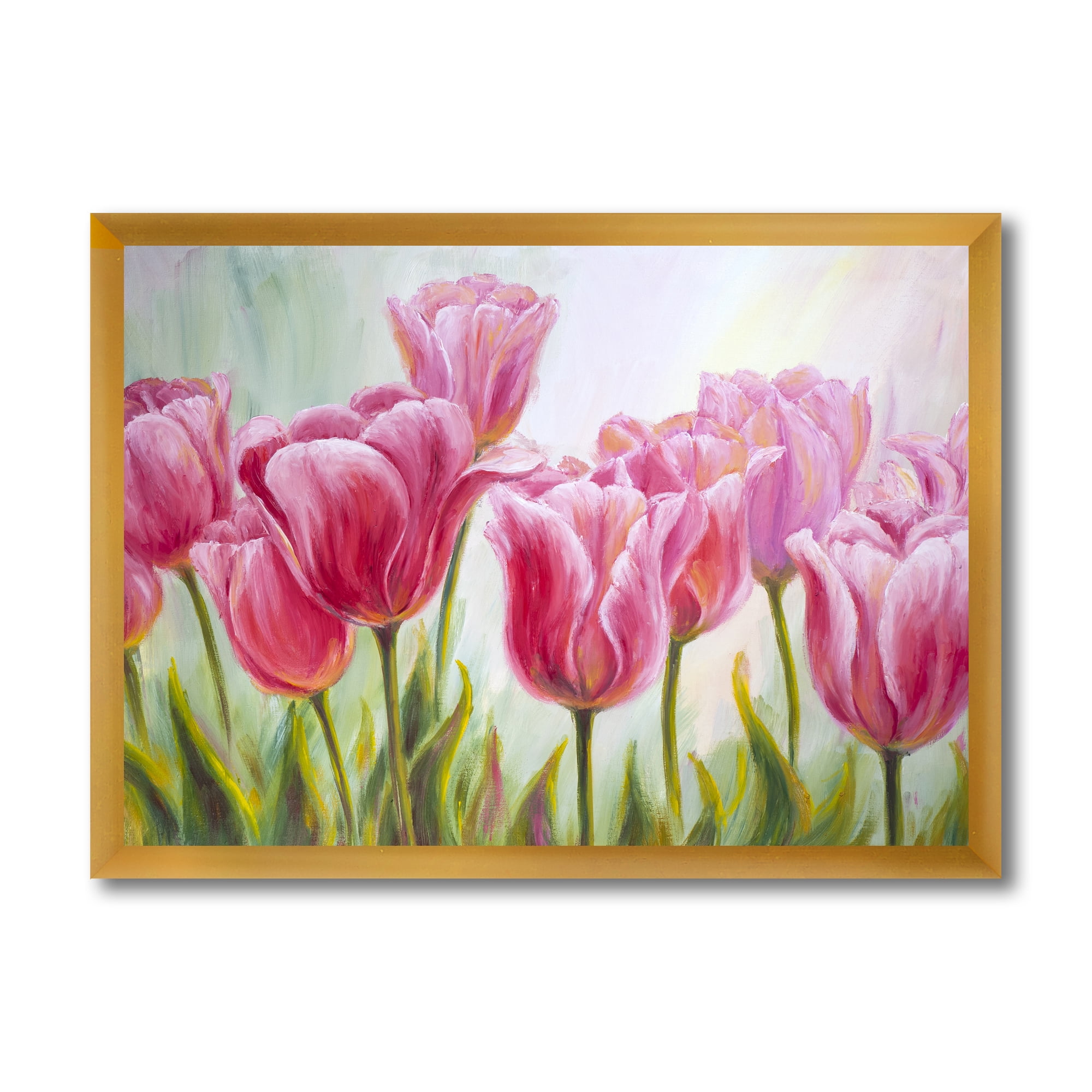 Designart 'Blossoming Red and Pink Tulips Flowers ' Traditional Framed Art Print
