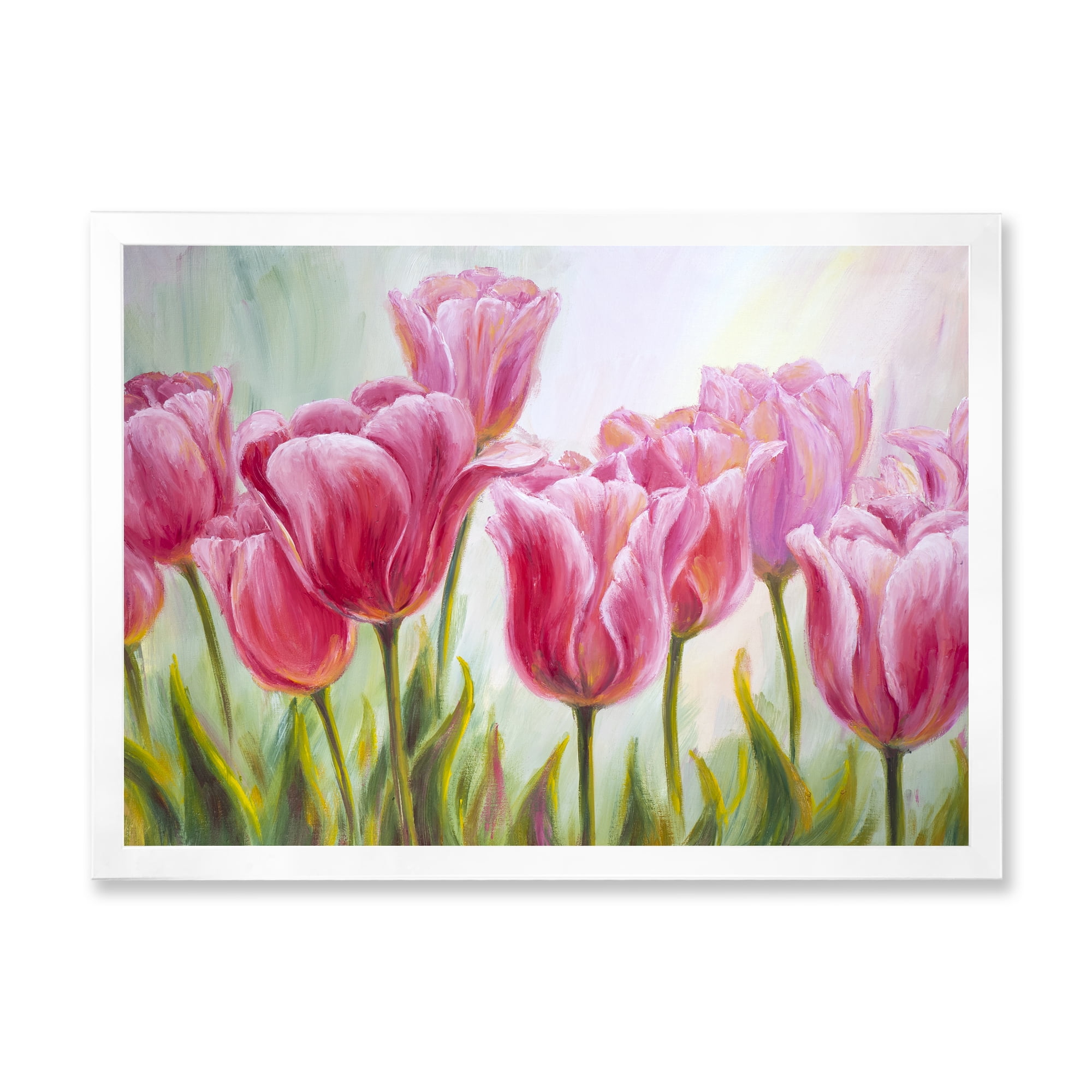 Designart 'Blossoming Red and Pink Tulips Flowers ' Traditional Framed Art Print