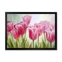 Designart 'Blossoming Red and Pink Tulips Flowers ' Traditional Framed Art Print