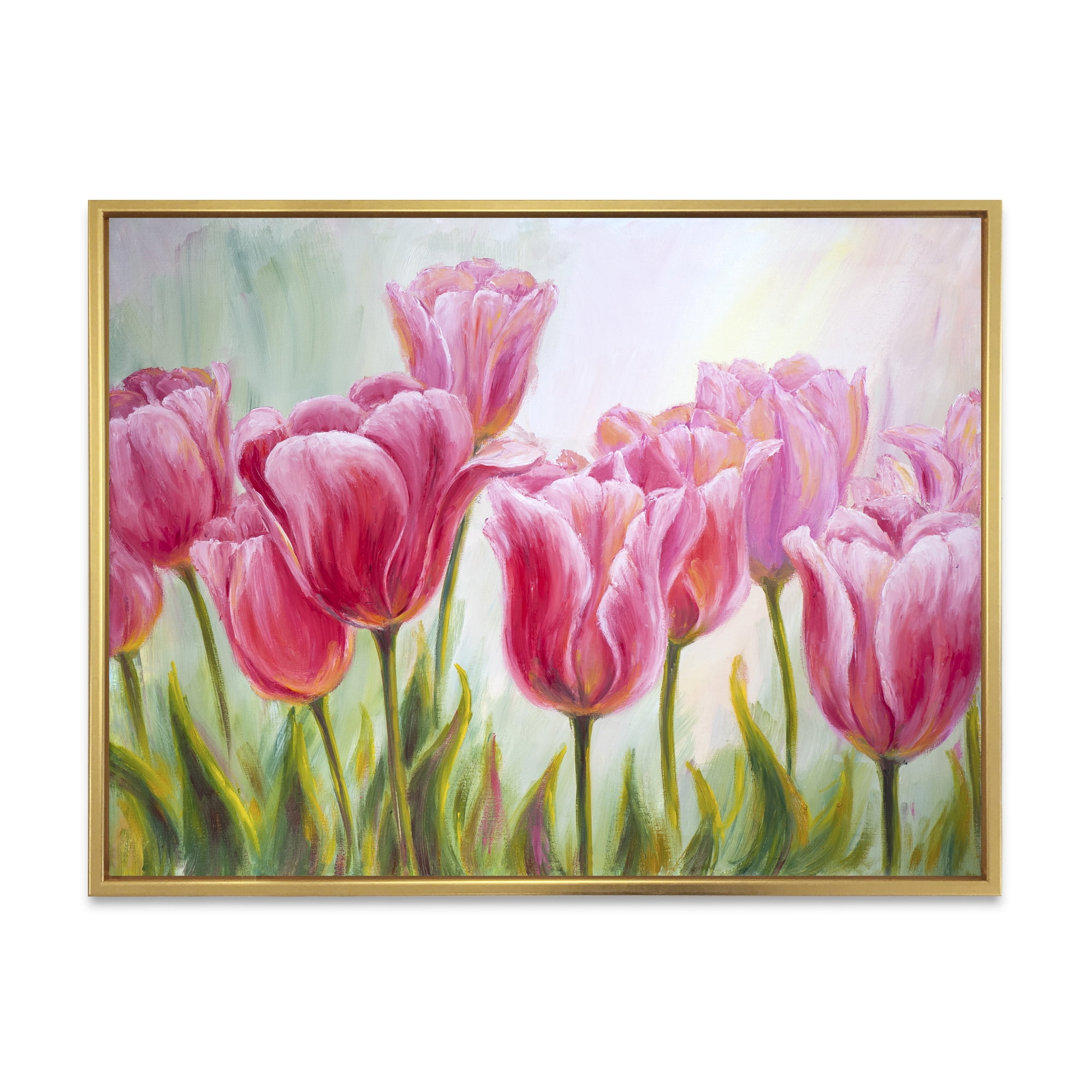Designart 'Blossoming Red and Pink Tulips Flowers ' Traditional Framed Canvas Wall Art Print
