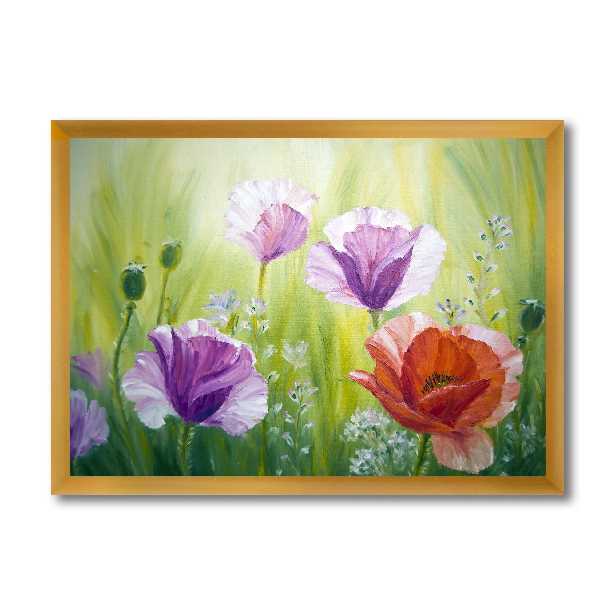Designart 'Blossoming Red and Purple Poppies In The Morning II' Traditional Framed Art Print