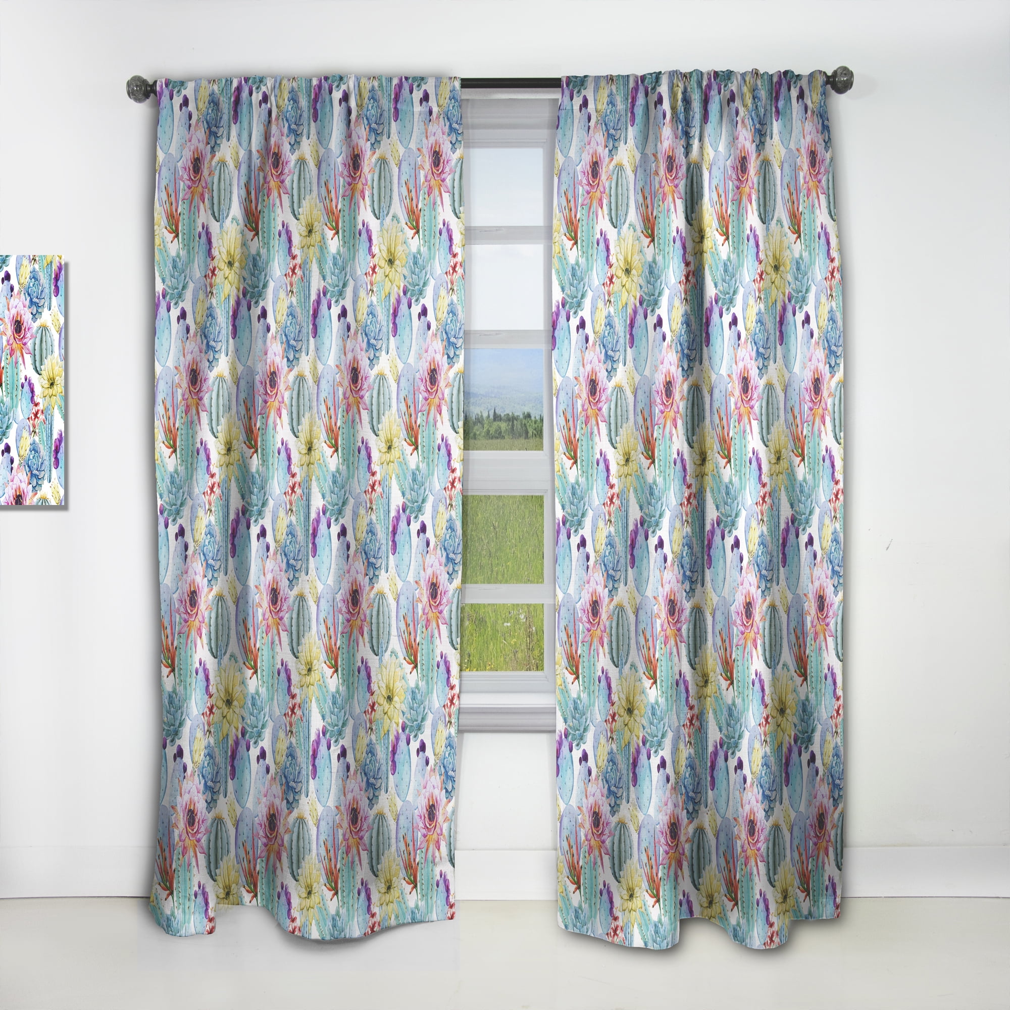 Designart 'Blossoming Tropical Flower With Cactus' Floral Curtain Panel