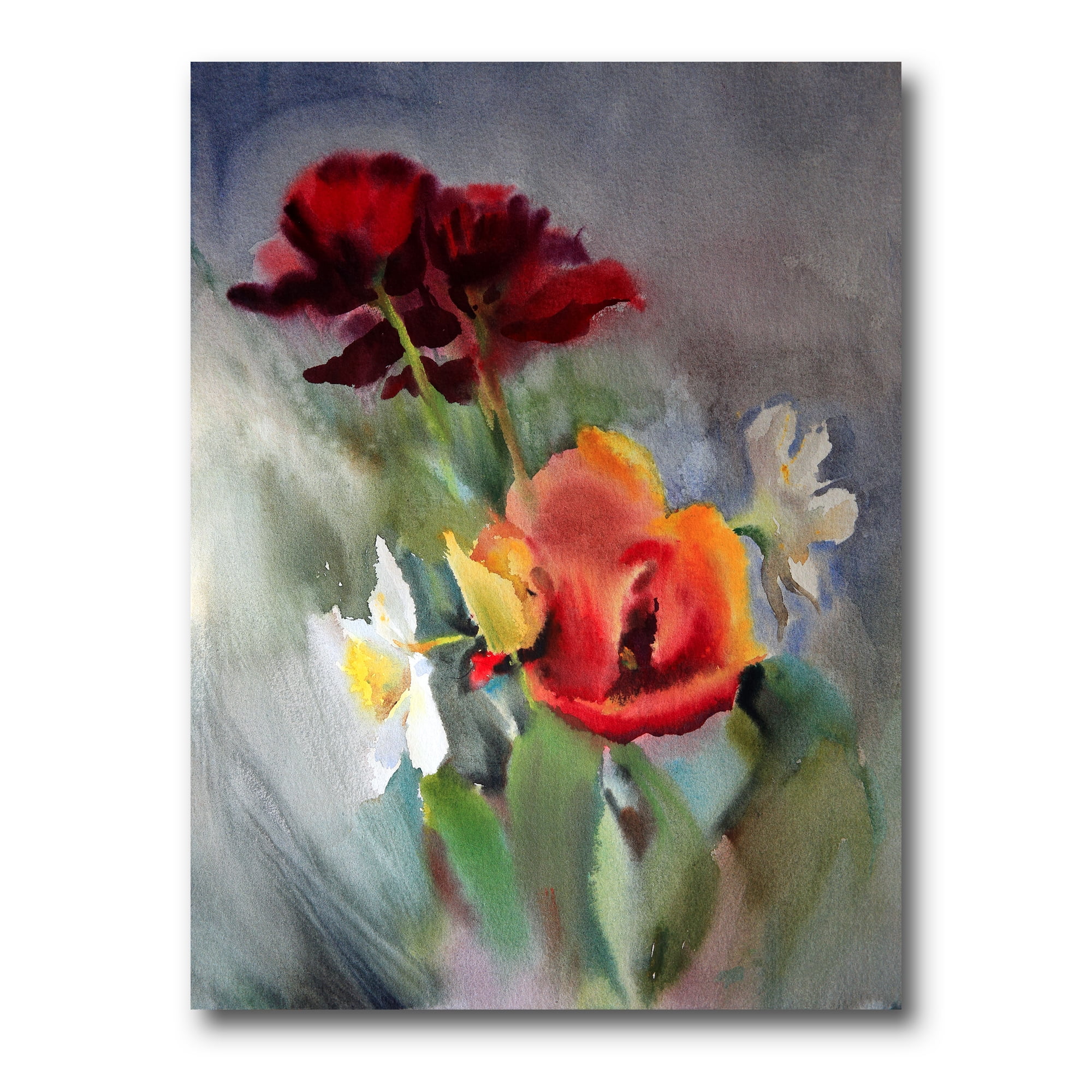 Designart ' Blossoming Vibrant Red Wildflowers ' Traditional Canvas Wall Art Print
