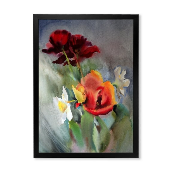 Designart 'Blossoming Vibrant Red Wildflowers' Traditional Framed Art Print