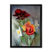 Designart 'Blossoming Vibrant Red Wildflowers' Traditional Framed Art Print