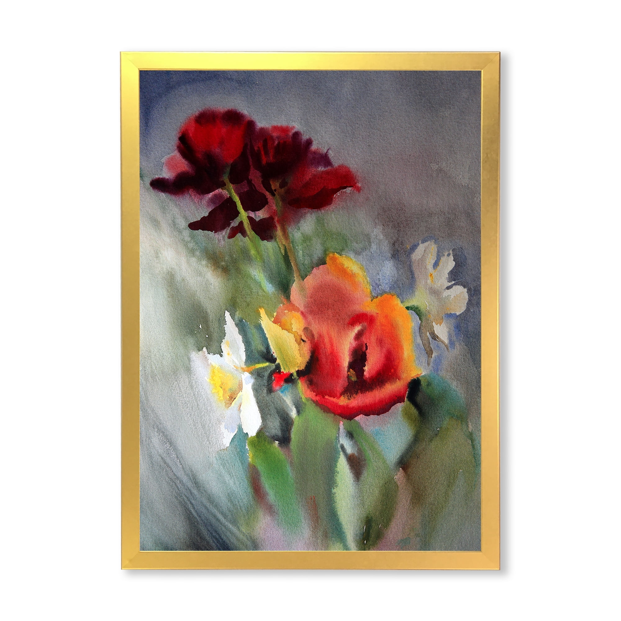 Designart 'Blossoming Vibrant Red Wildflowers' Traditional Framed Art Print