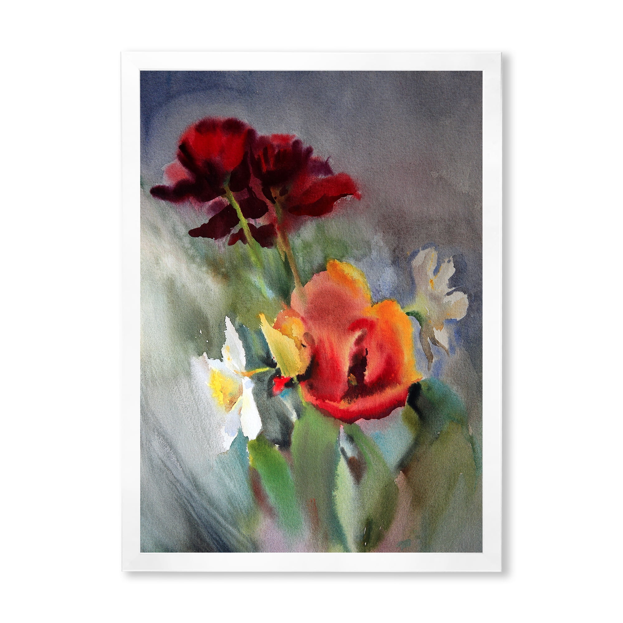 Designart 'Blossoming Vibrant Red Wildflowers' Traditional Framed Art Print