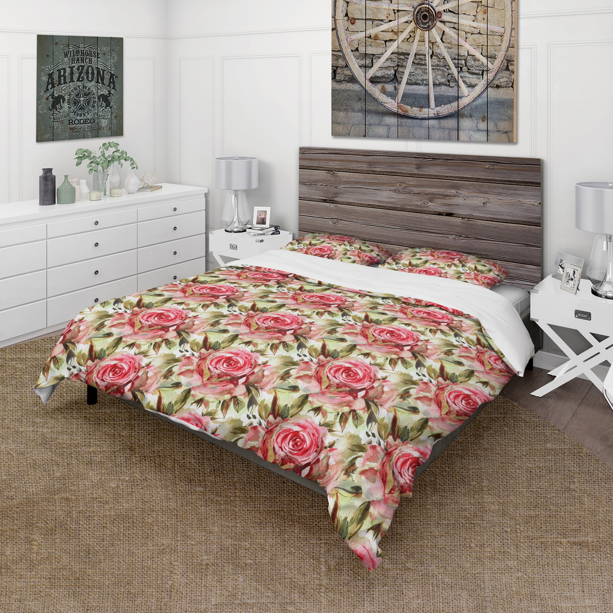 Designart 'Blossomng Roses Watercolor Pattern' Floral Duvet Cover Set