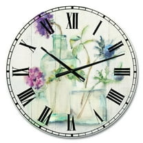 Designart 'Blossoms on Birch Cottage Bouquet II' Farmhouse wall clock