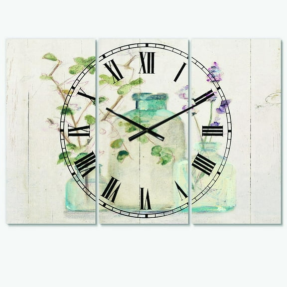 Designart 'Blossoms on Birch Cottage Bouquet IV' Farmhouse Wall Clock
