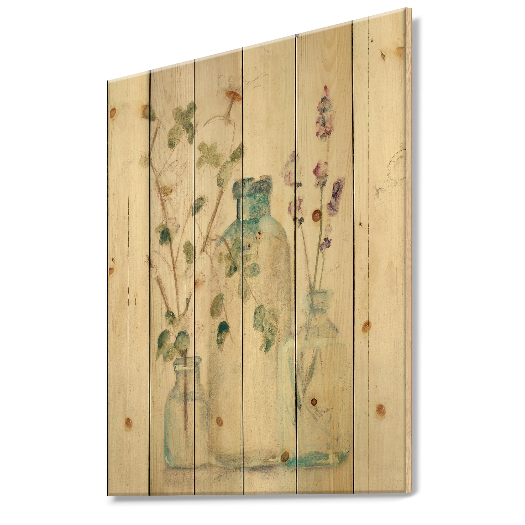 Designart 'Blossoms on Birch Cottage Bouquet In Glass Jar IV' Farmhouse Print on Natural Pine Wood