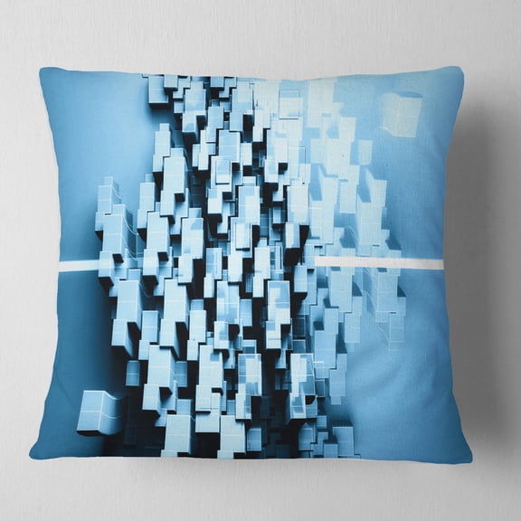 Designart Blue 3D Cubes Fractal Design - Abstract Throw Pillow - 18x18