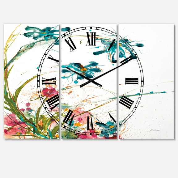 Designart 'Blue Abstract Blossoming Farmhouse Flowers' Traditional Wall Clock