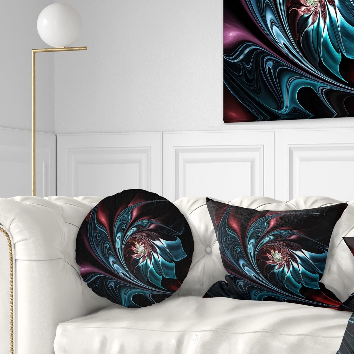 Designart Blue Abstract Floral Shapes - Floral Throw Pillow - 12x20