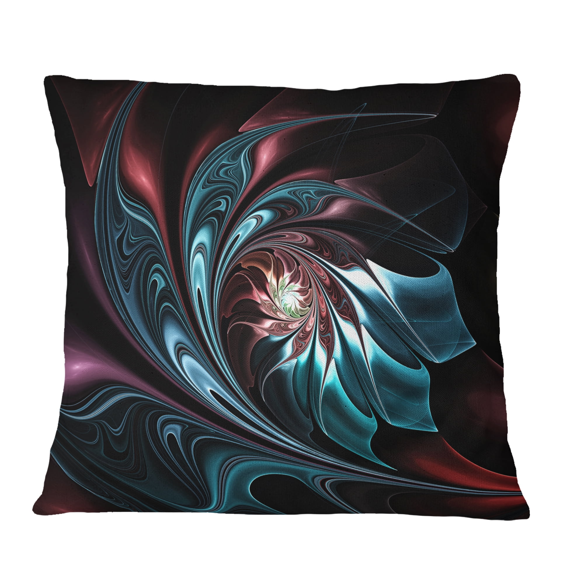 Designart Blue Abstract Floral Shapes - Floral Throw Pillow - 16x16