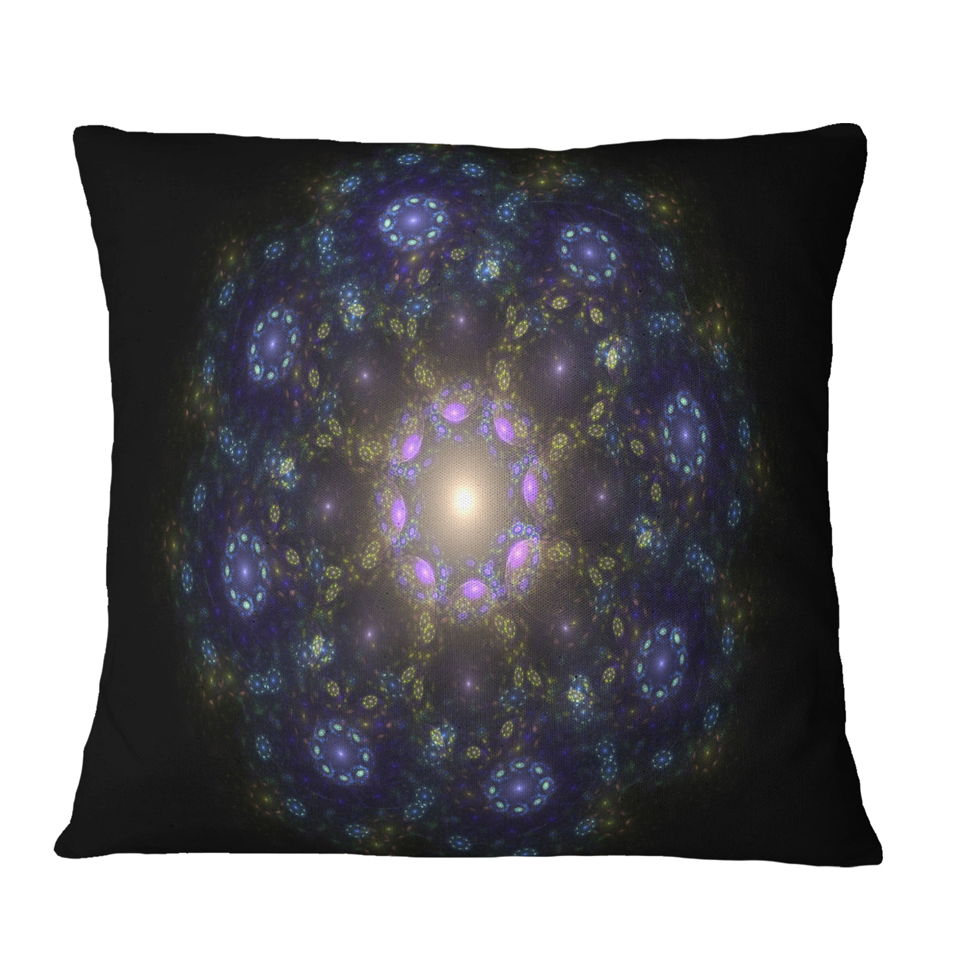 Designart Blue Abstract Fractal Mandala Flower - Floral Throw Pillow - 18x18