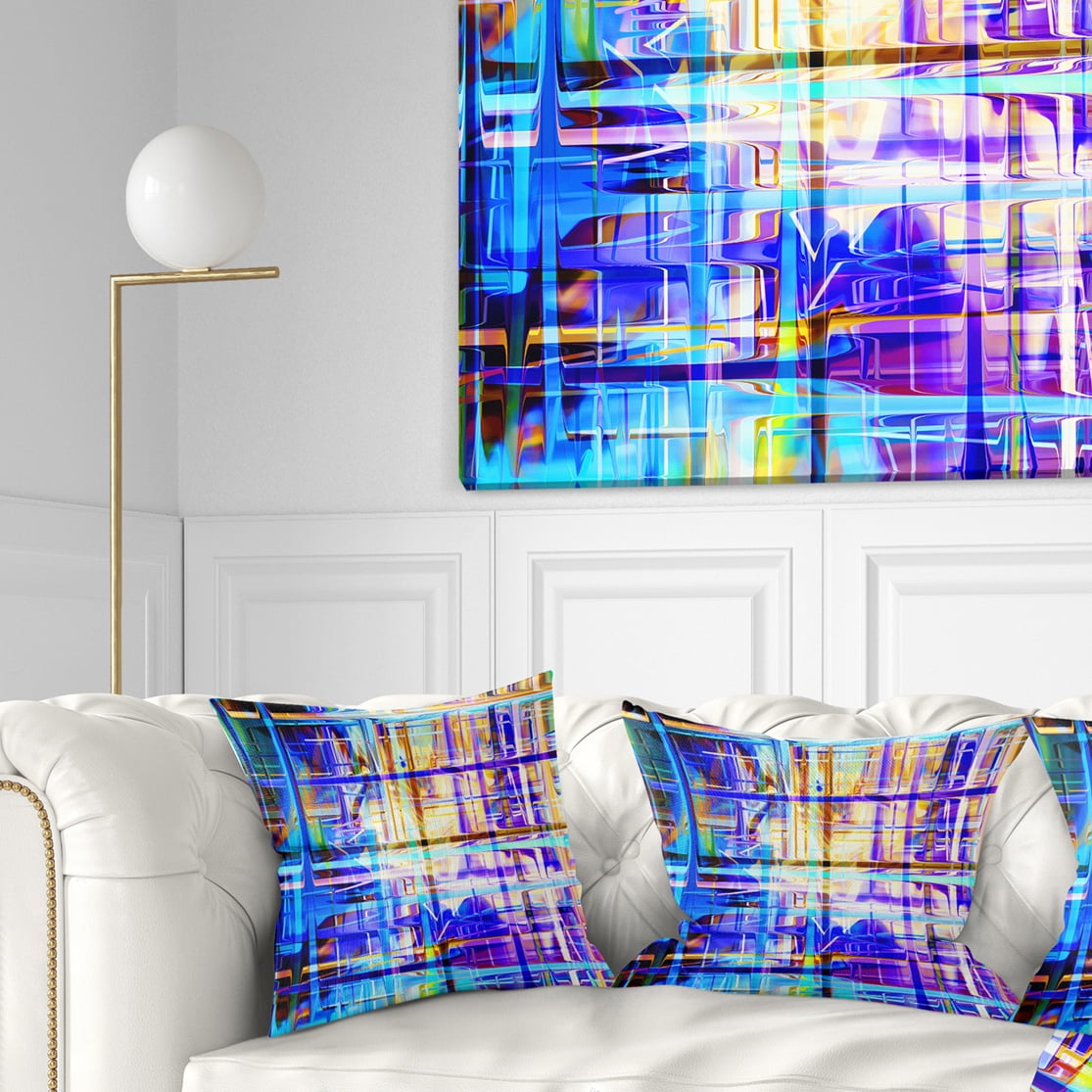 Designart Blue Abstract Grid - Abstract Throw Pillow - 18x18