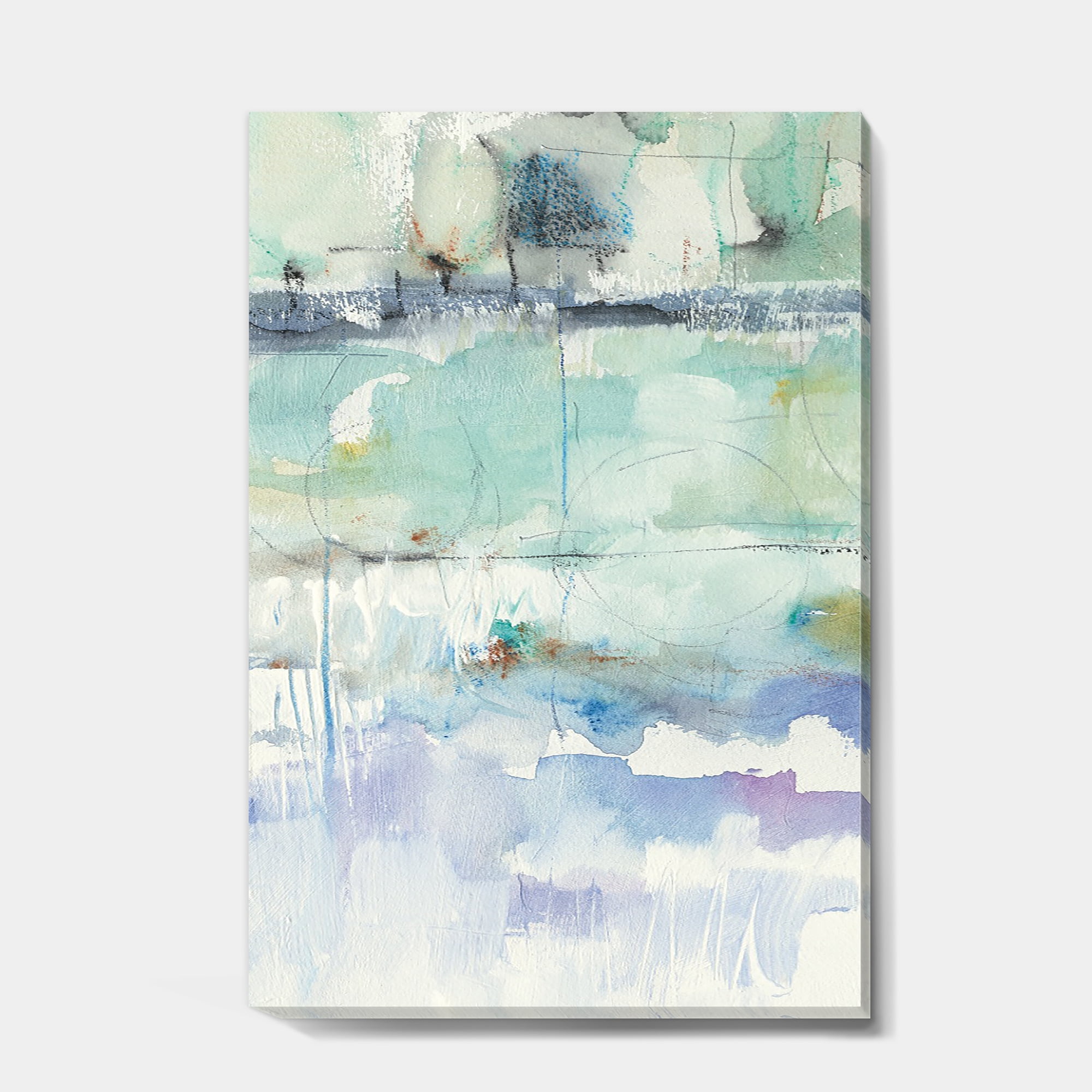 Designart 'Blue Abstract Panel II' Geometric Premium Canvas Wall Art